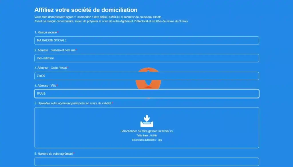 Questionnaire de demande de référencement sur l'annuaire national de la domiciliation d'entreprise