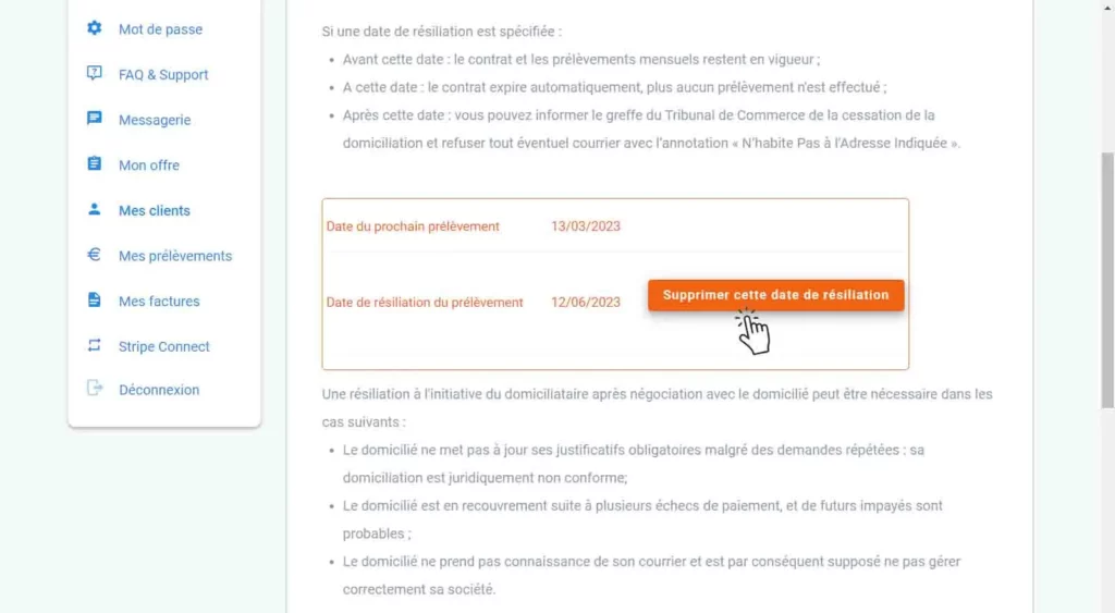 suppression date planifiée de résiliation contrat